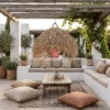Tapered Palm Leaf Lampshade with Long Shaggy Fringe 1