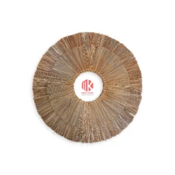 Triple Layer Palm Leaf Sunburst Wall Mirror Frame 4 Studio shot of a triple-layered palm leaf mirror frame showing the radial fringe and central circular cutout on a white background.